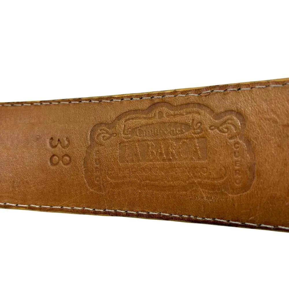 La Barca Croc Embossed Leather Belt Textured Yellow Tan Western Style Size 38